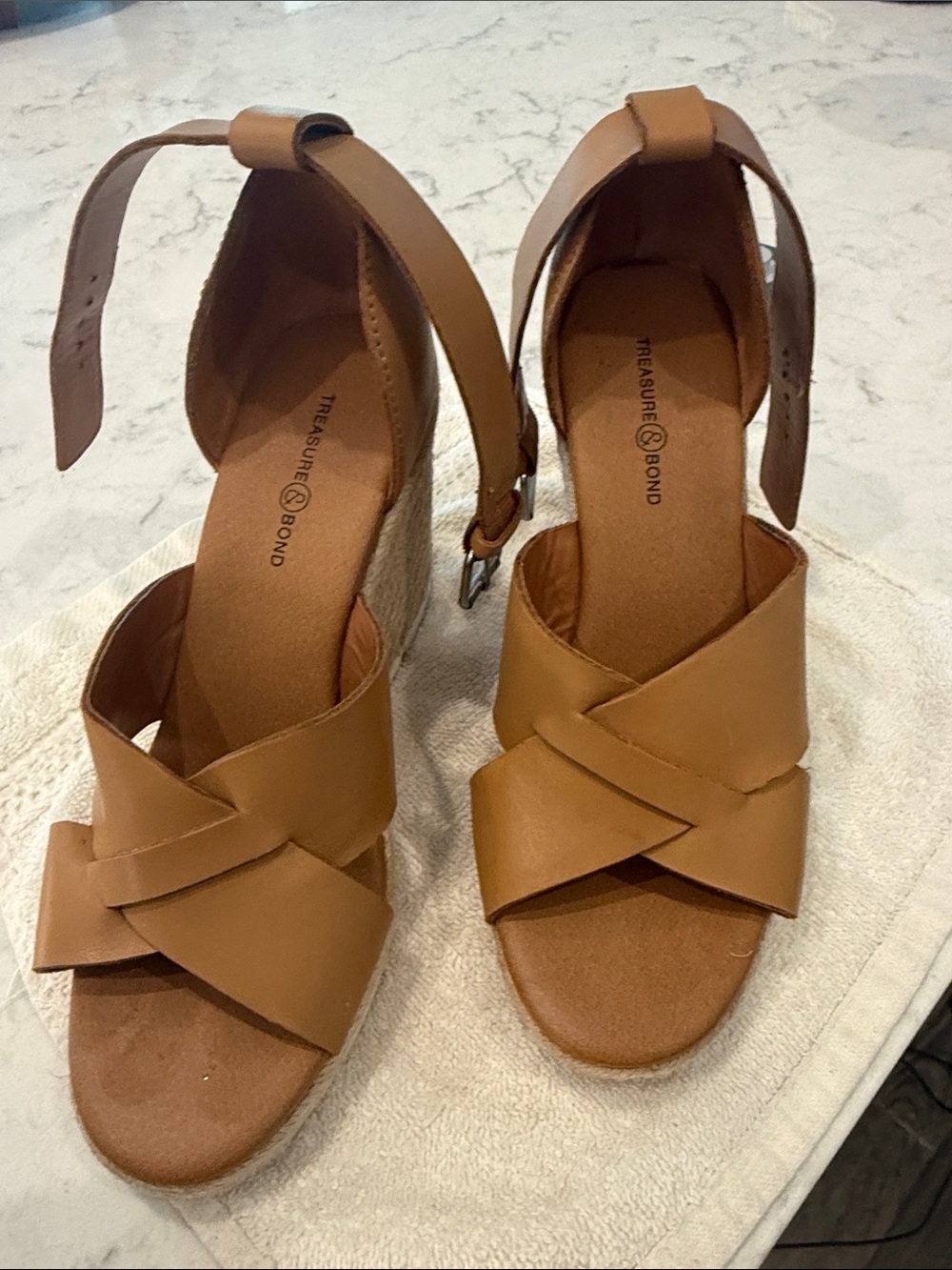 Treasure & Bond Women's Cognac Crisscross Ankle-Strap Wedge Sandals